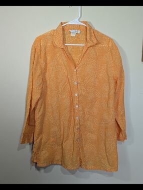 Fresh Produce Orange Paisley Button Front Top Womens L 100% Cotton Lightweight